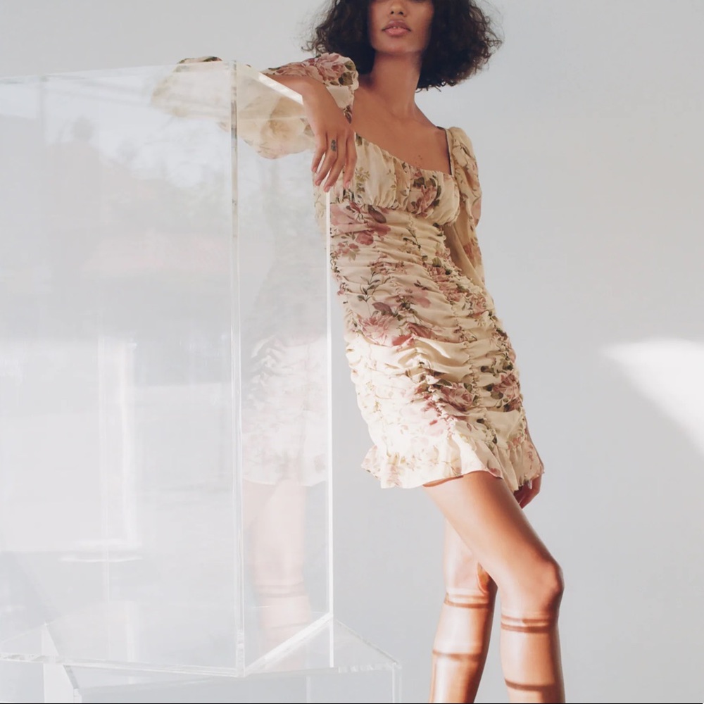 Draped Floral Print Dress